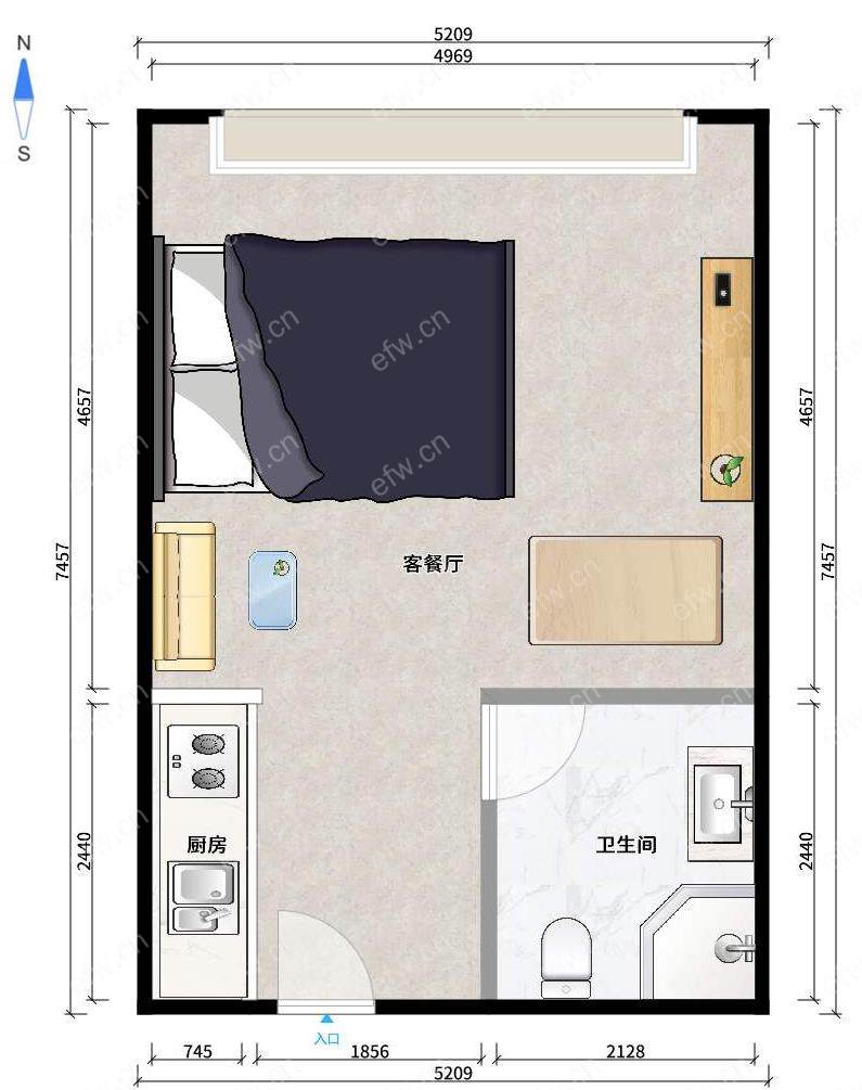 惠山万达广场 1室1厅