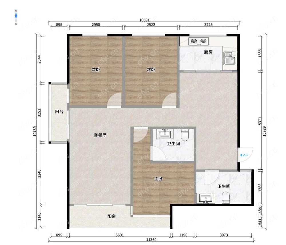 阳光100际新城东区（500-526) 3室2厅