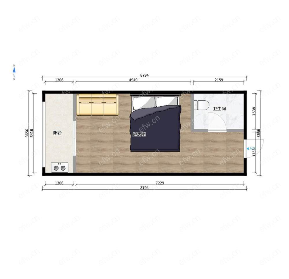 五洲香缤公寓 1室1厅