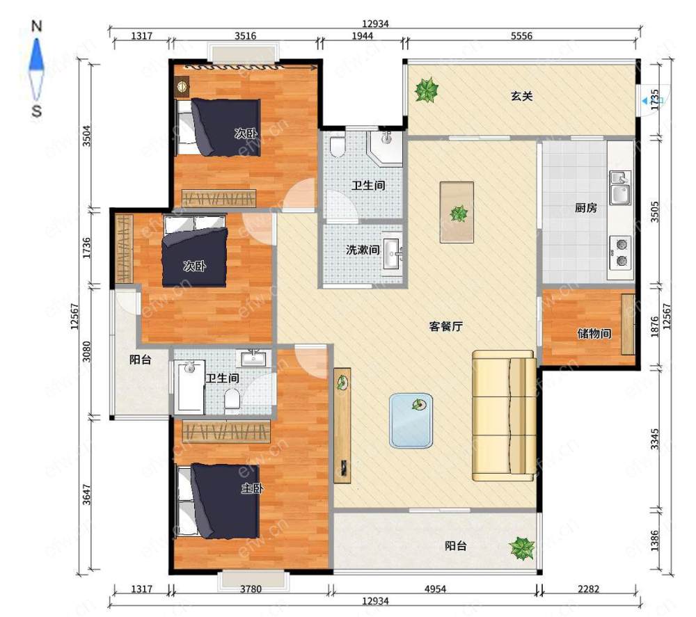 天鹅湖花园A区 3室2厅