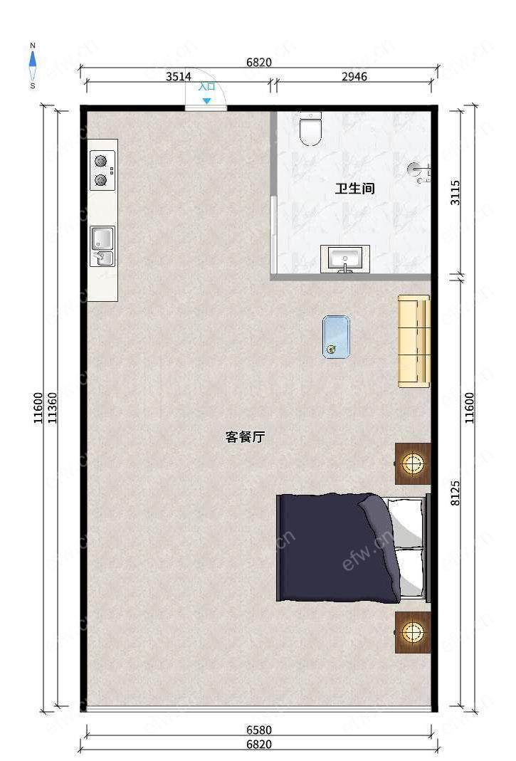 红豆国际广场（中山路） 1室1厅