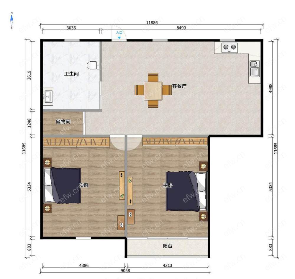 小娄巷横街东区（14-29） 2室2厅1卫