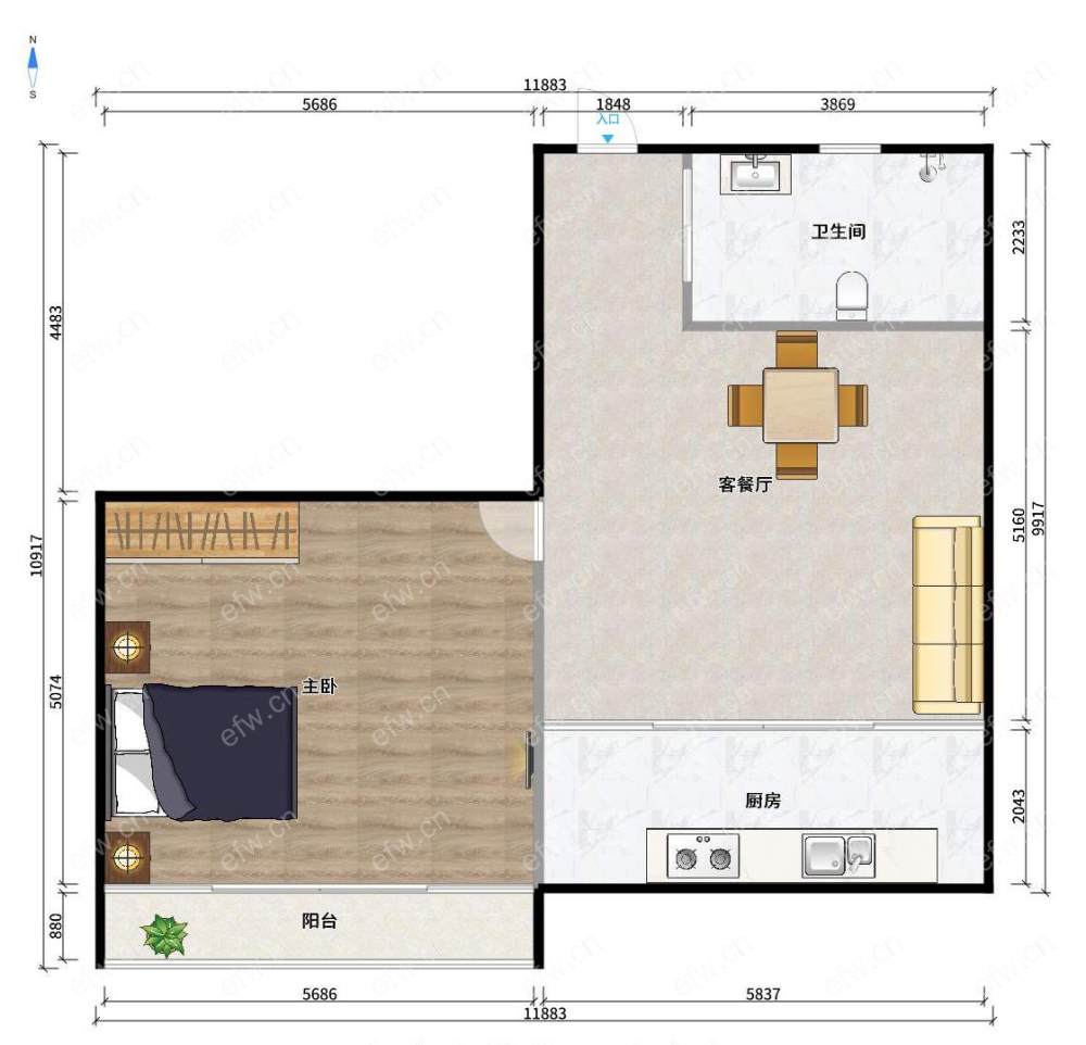 东河头巷 1室1厅