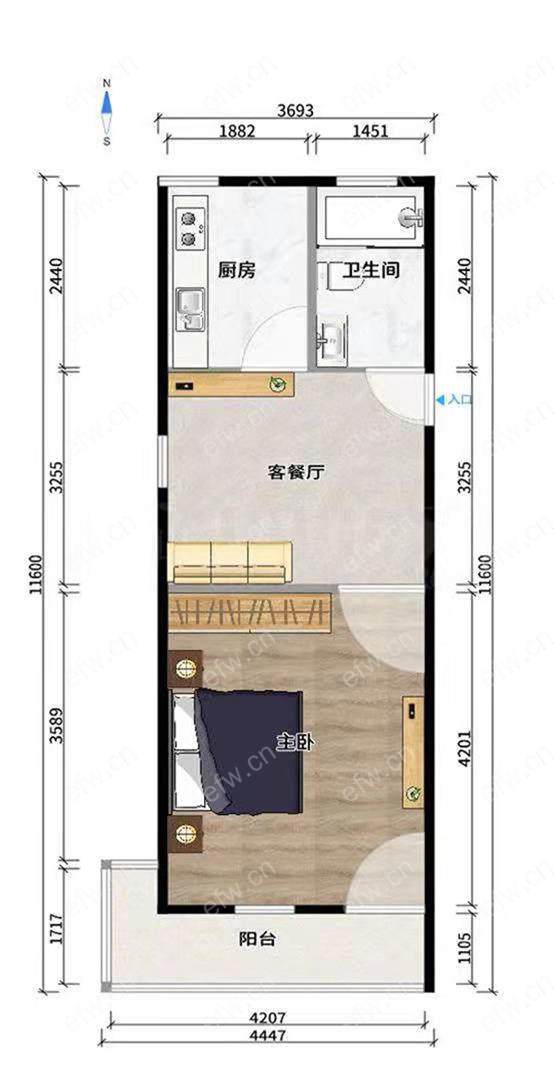 槐古二村 1室1厅.。