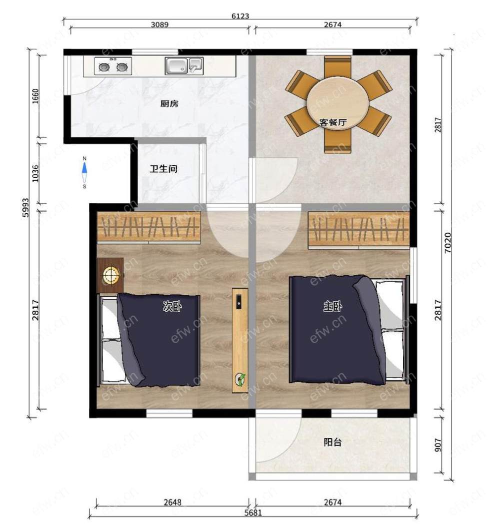 槐古二村 2室1厅，低价急售，房间朝南，交通方便，东林可用