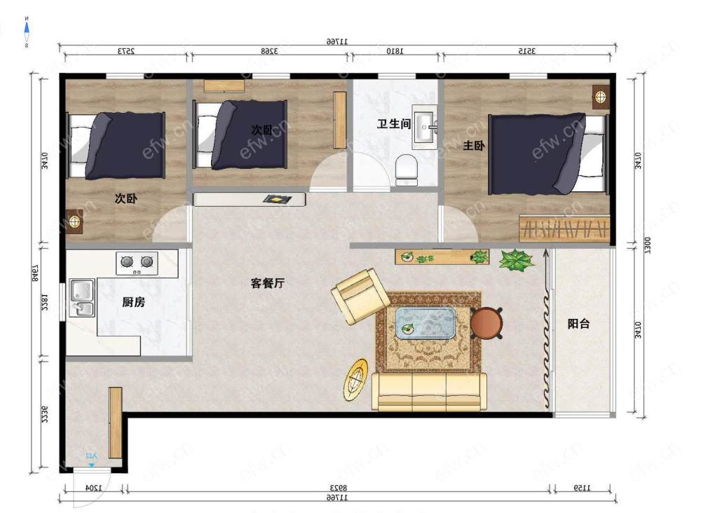 阳光100国际新城北区（527-563） 3室2厅