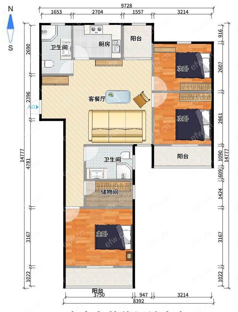 周新苑（西三期552-569） 3室2厅