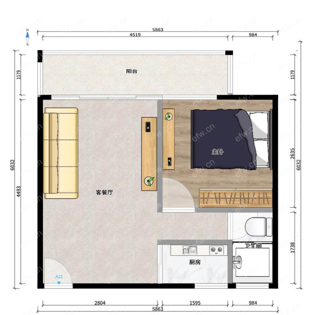 阳光城市花园C区 2室1厅