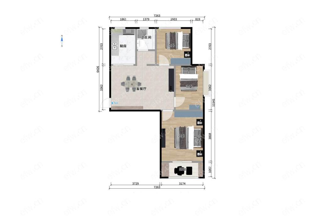 广晟苑 3室2厅拎包入住，家具齐全