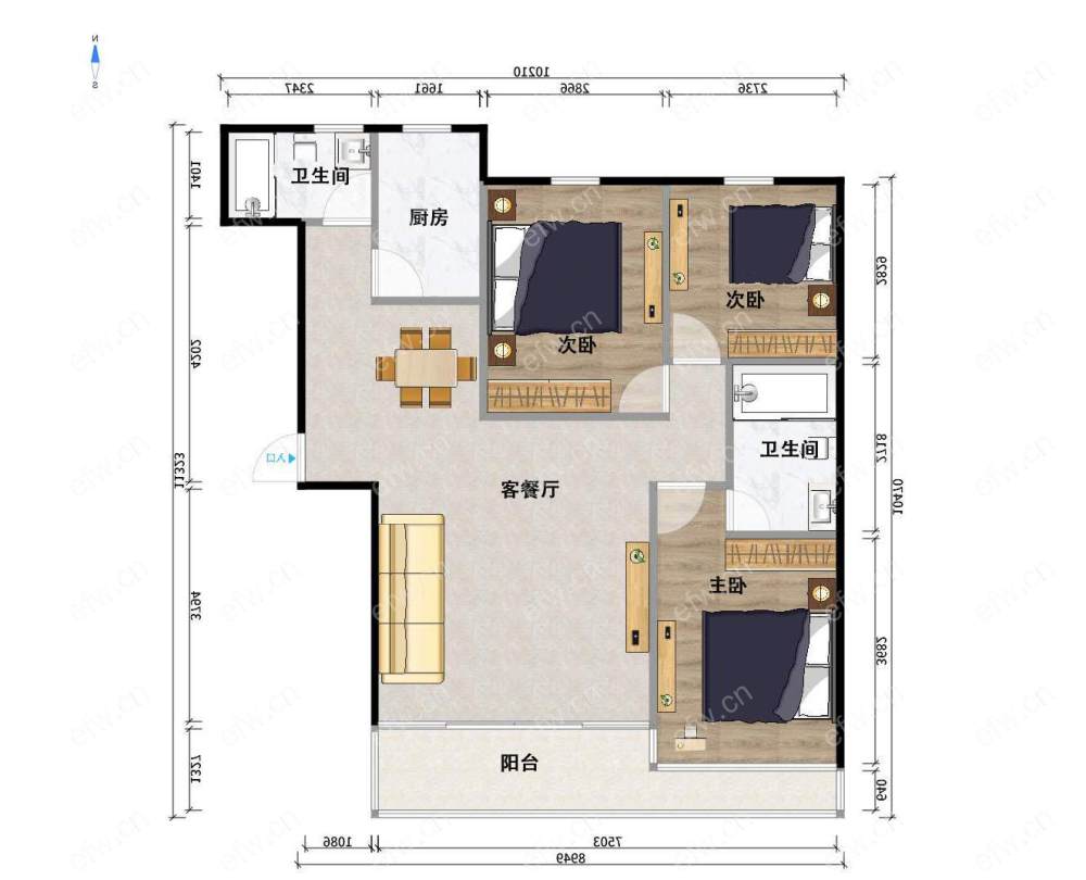 阳光100国际新城北区（527-563） 3室2厅