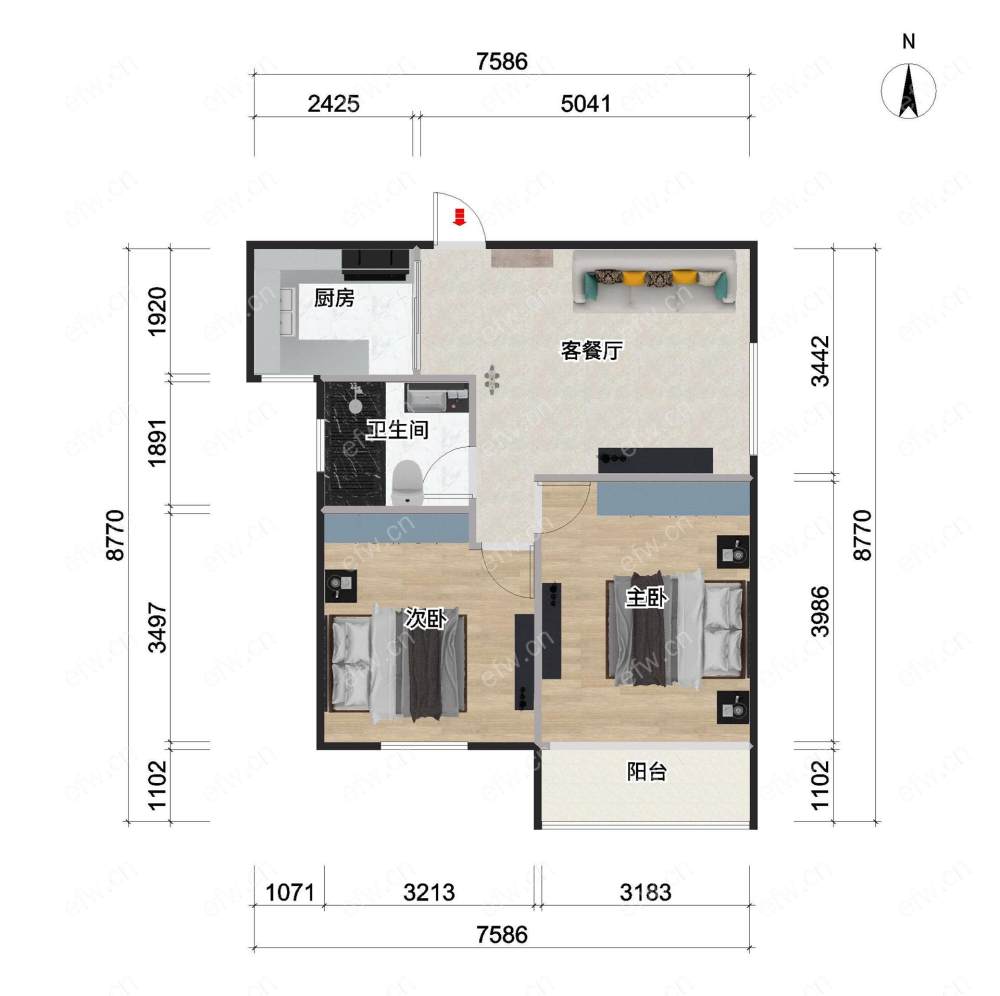 瑞星家园（西区40-168） 2室1厅