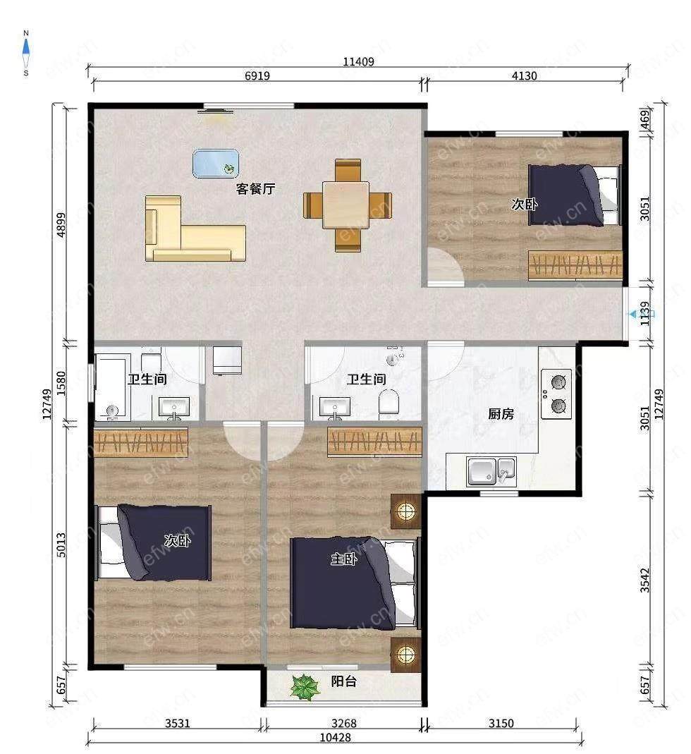 惠飞大厦 3室2厅2卫