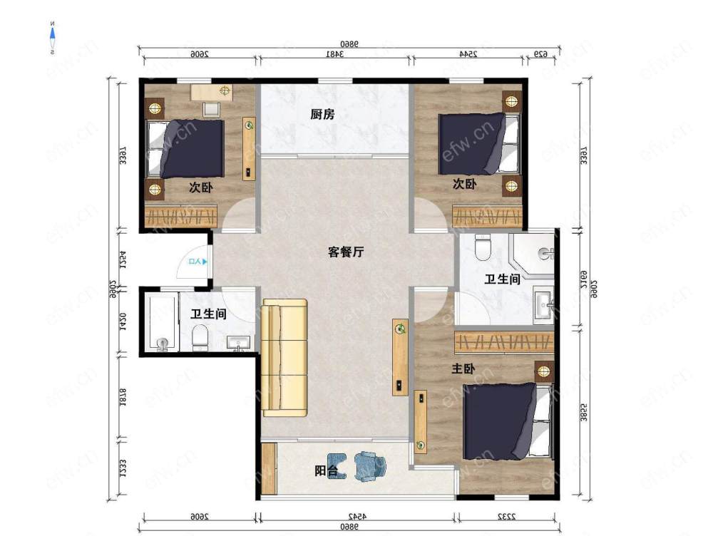 阳光100际新城东区（500-526) 3室2厅
