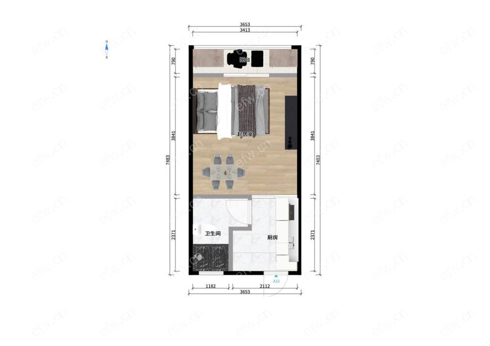 赛维拉公寓 1室1厅，家具家电全，诚心出售