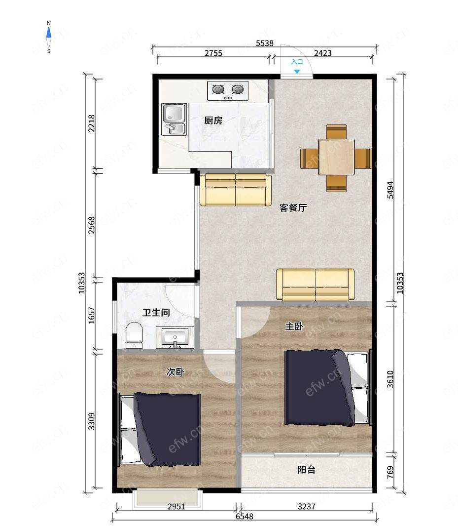 梨花家园 2室2厅 83平