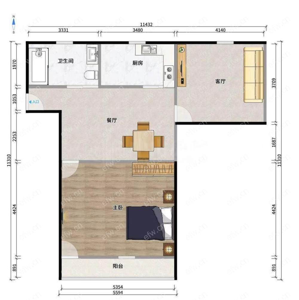 风光里 2房1厅 南北通透 2楼