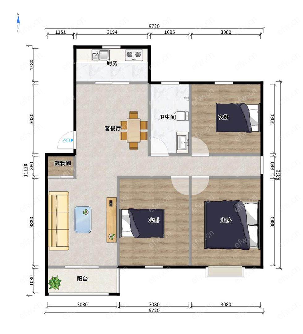 洋溪人家   精装通透大3房 119.68平只要120万 家具家电全留