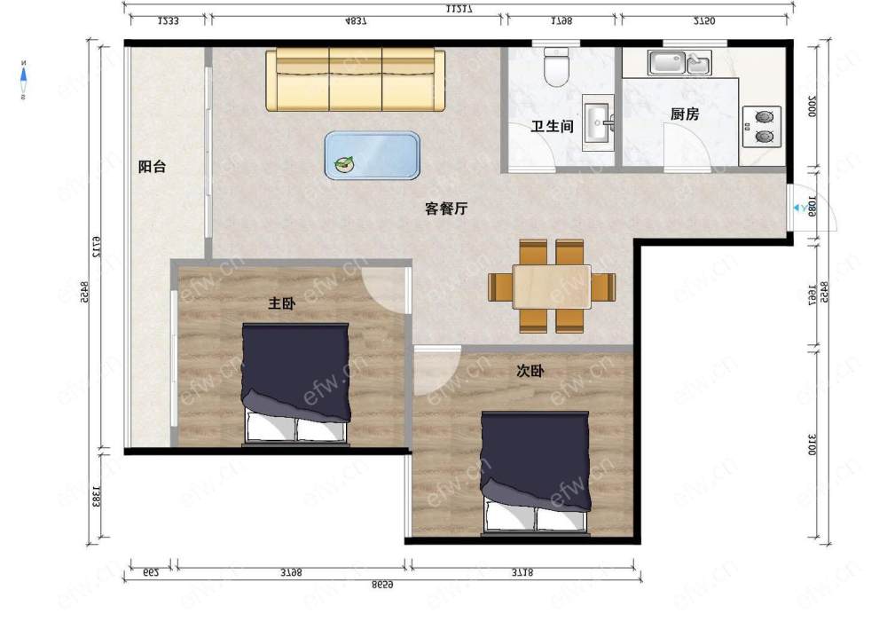 阳光100际新城 2室1厅 塔楼的房子