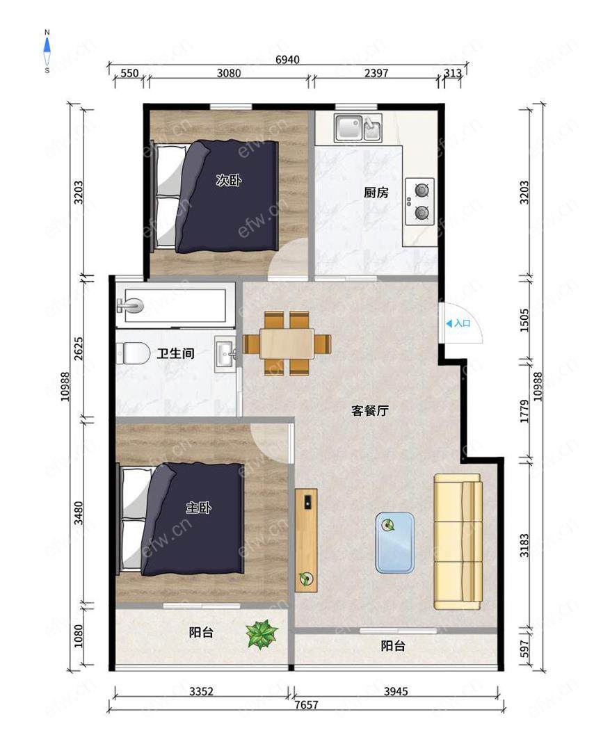 二泉紫园 2房 全明户型 另送家电