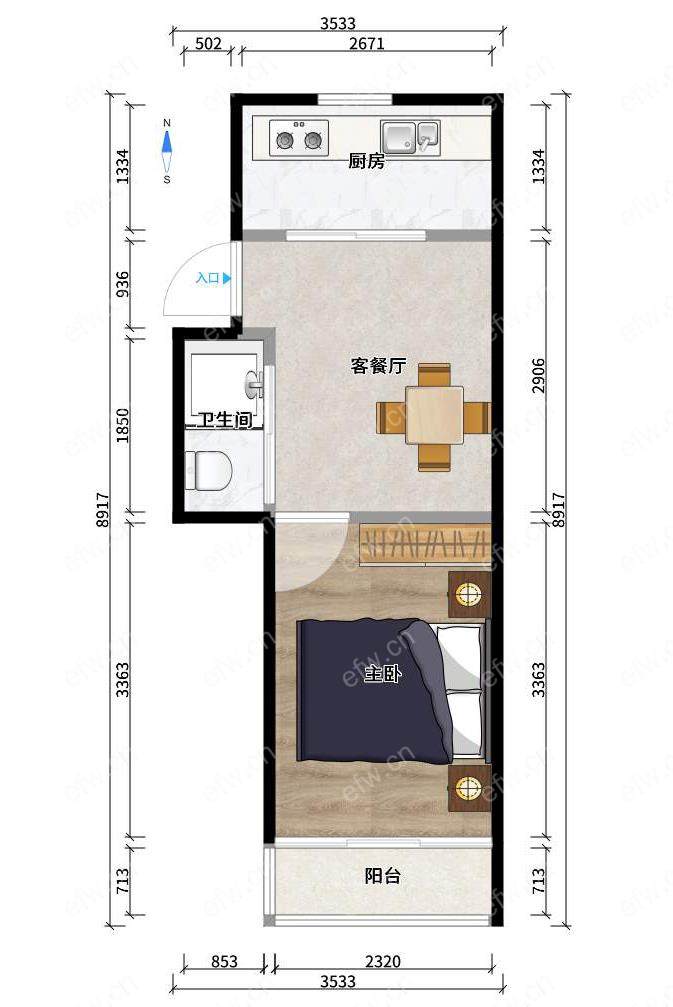精装修一室一厅一厨一卫拎包入住