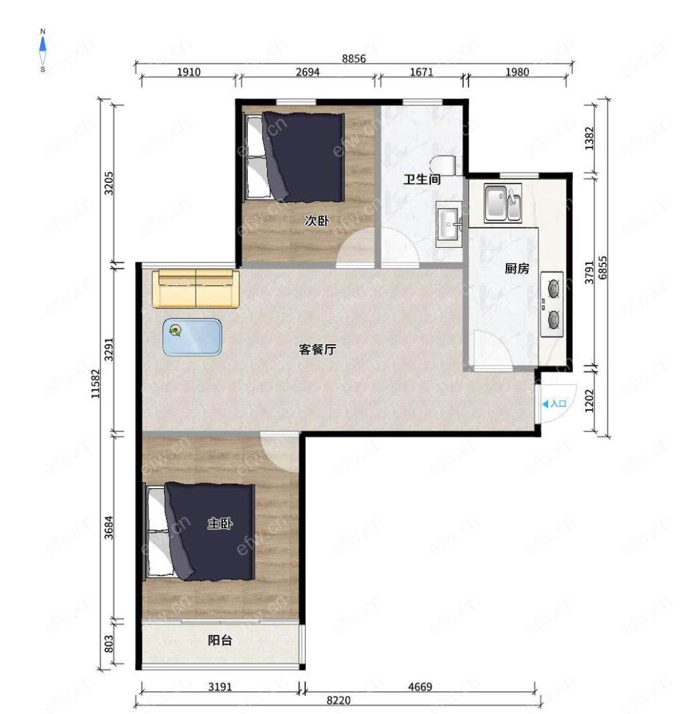 龙塘家园 2房 全明户型 另送家电