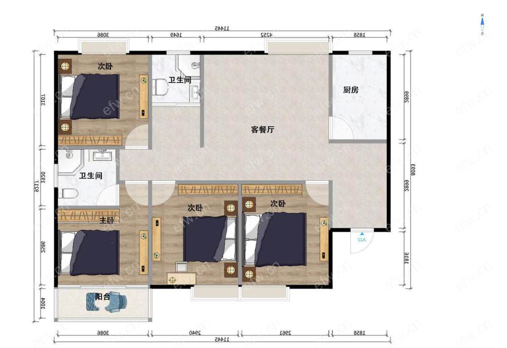 梨花家园 4室1厅 简单装修