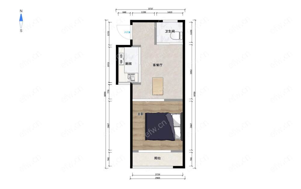 梧桐水岸 1室1厅 精装修 电梯房 中间楼层 拎包入住