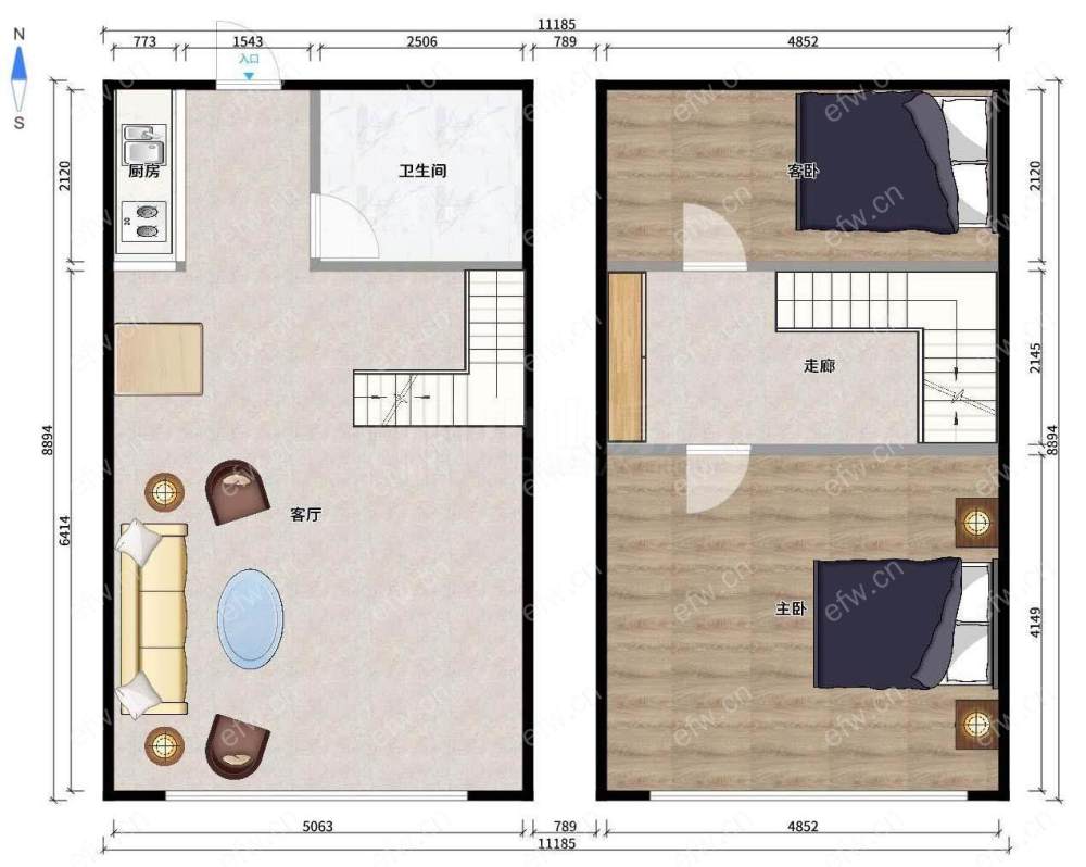 刘潭地铁口朝南复式LOFT，楼下厨卫和餐客厅，楼上精装2房,