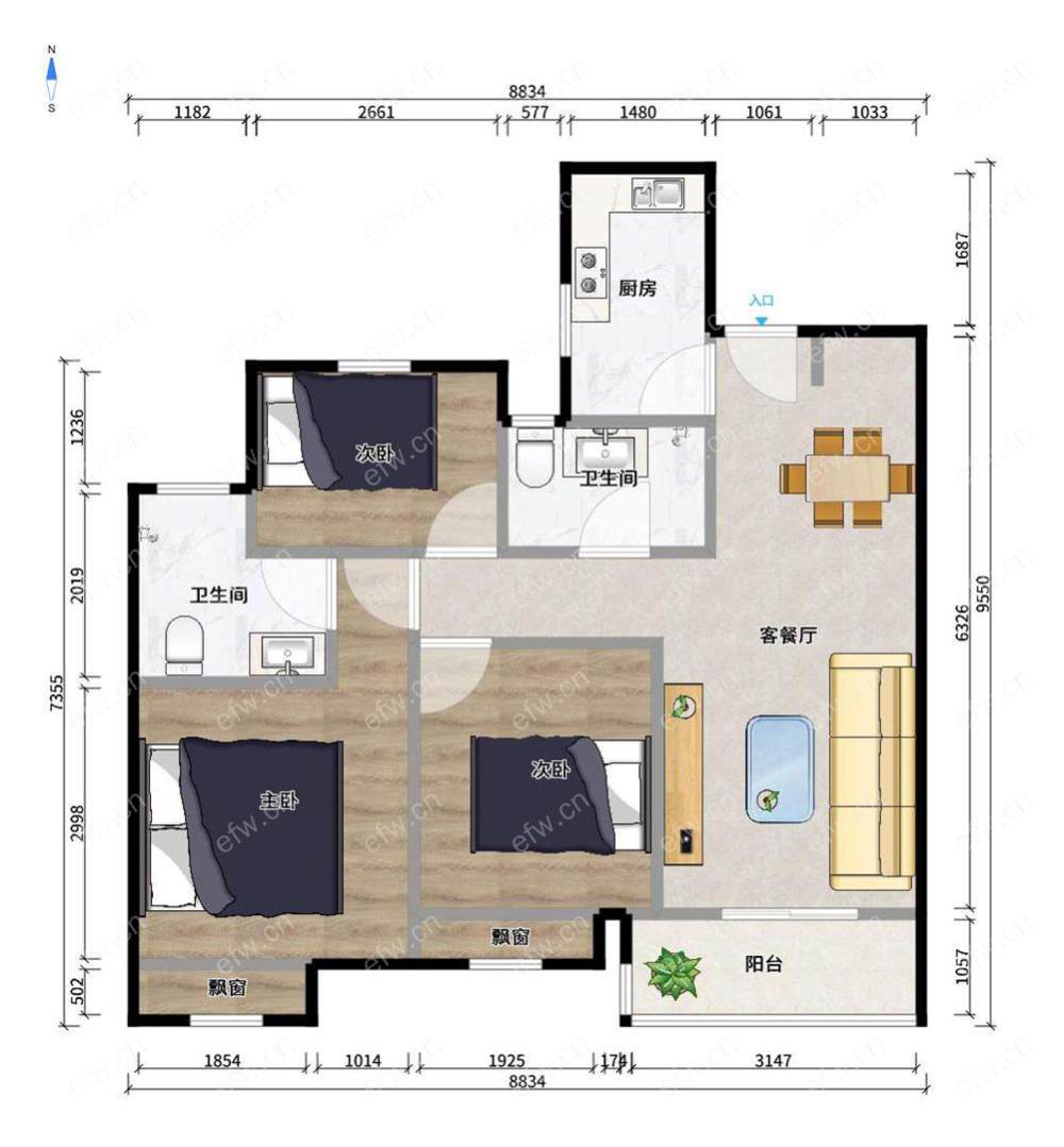 自住精装三房 拎包入住 品牌家具家电