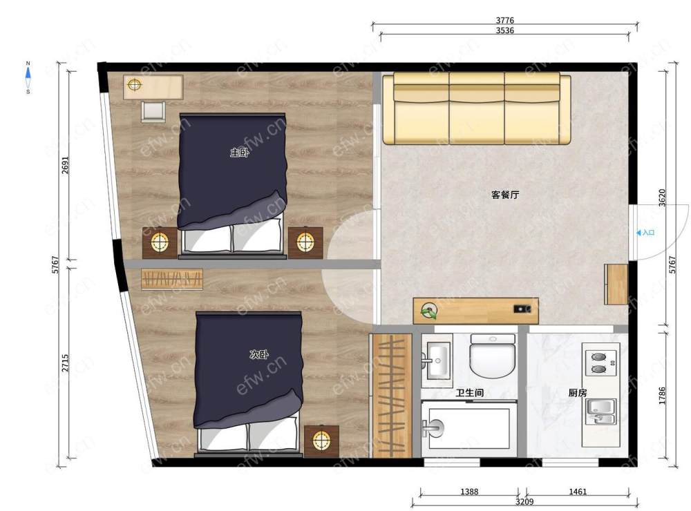 阳光城市花园C区 2房 全明户型 另送家电