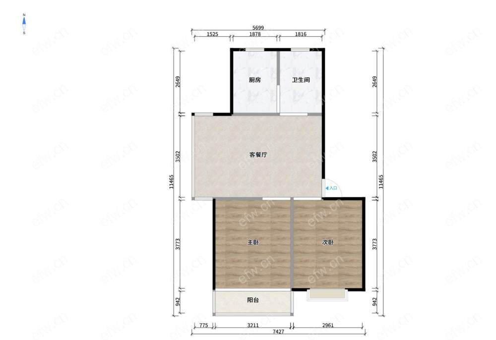 五河苑 2室1厅两房朝南 客厅带西窗户