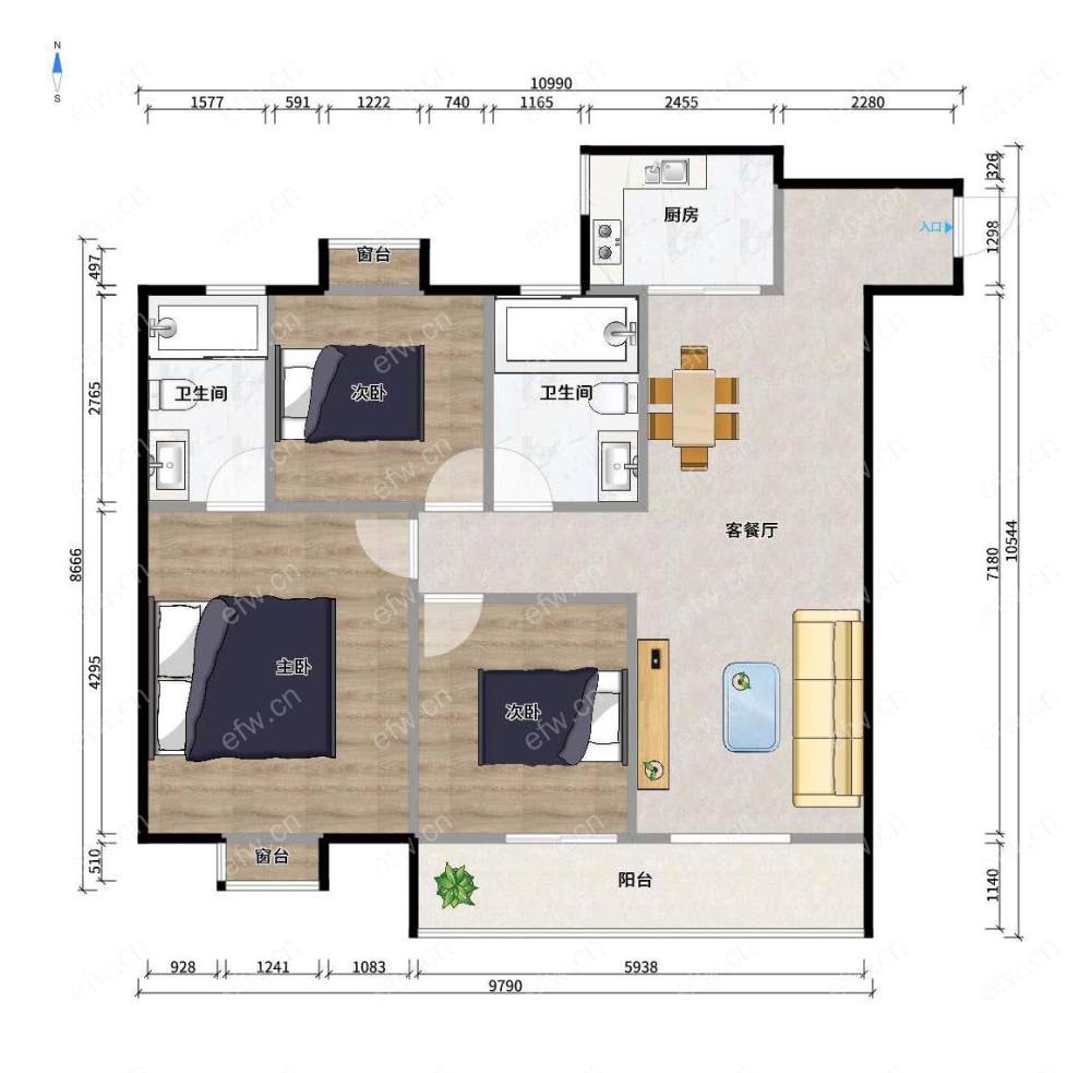 精装三房二卫拎包入住 品牌家具家电