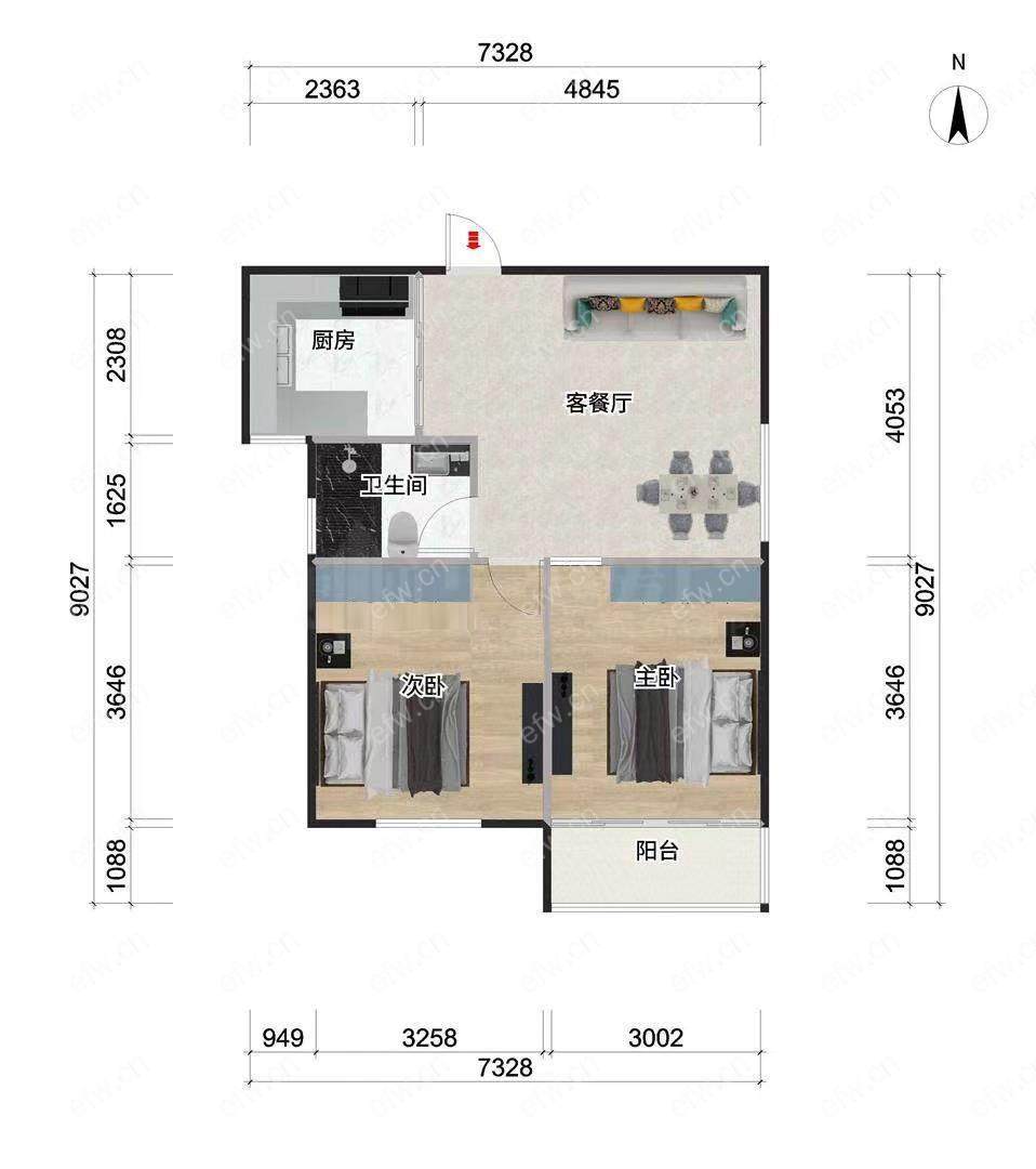 婚装全明东边户2房,瑞星家园（西区40-168） 格局工整合理