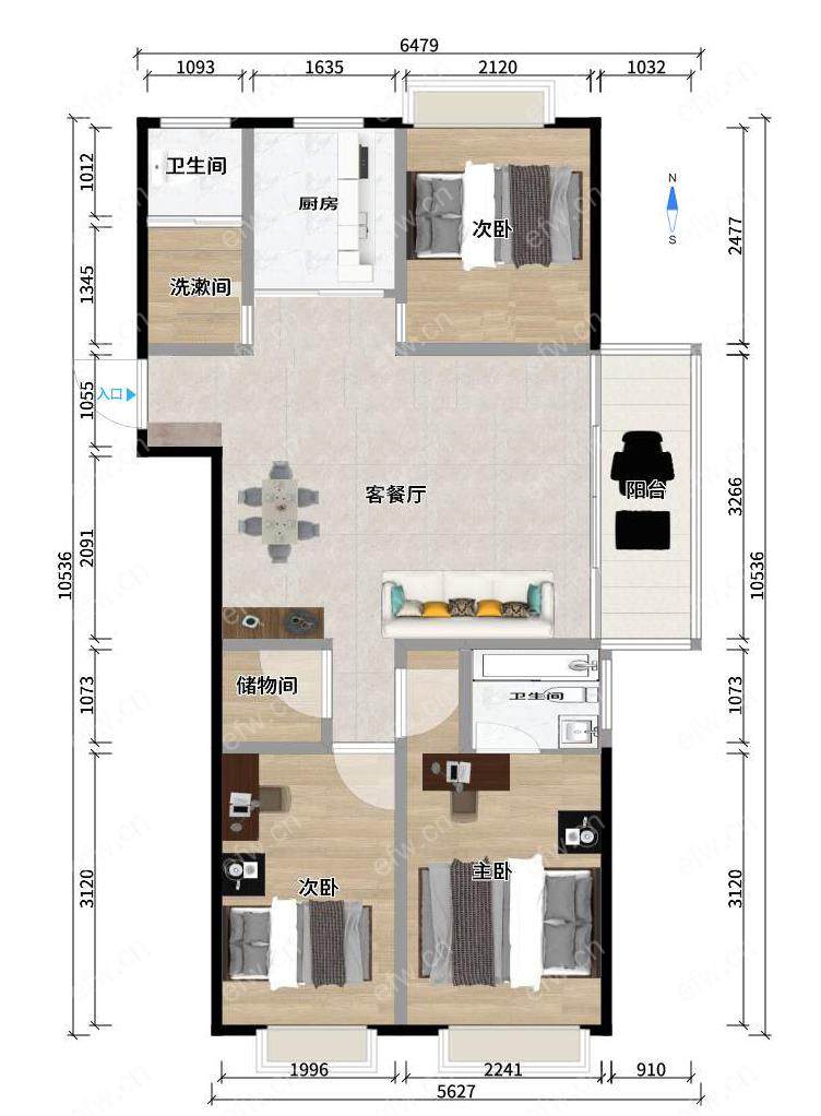 全明东边户room房,village 格局工整合理