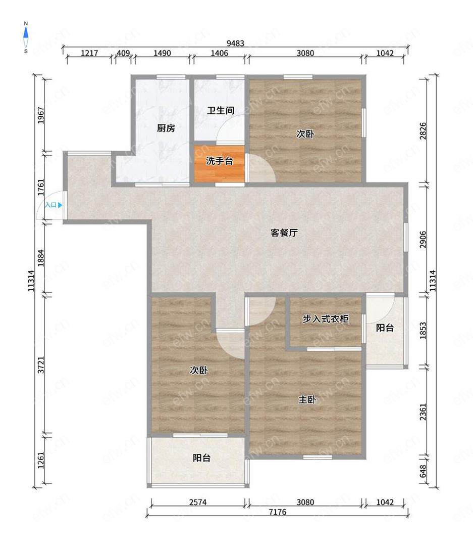 苹果园际社区 3室1厅