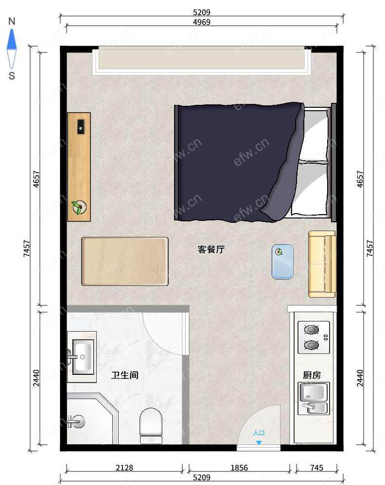 梦享城精装公寓朝北拎包入住