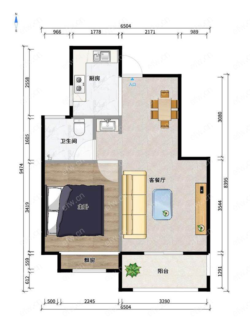 天渝骏园毛坯1室2厅