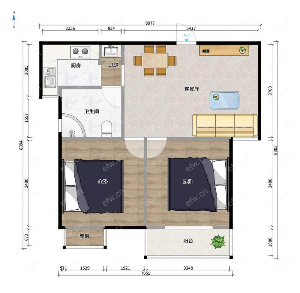 惠景家园 2房 全明户型 另送家电