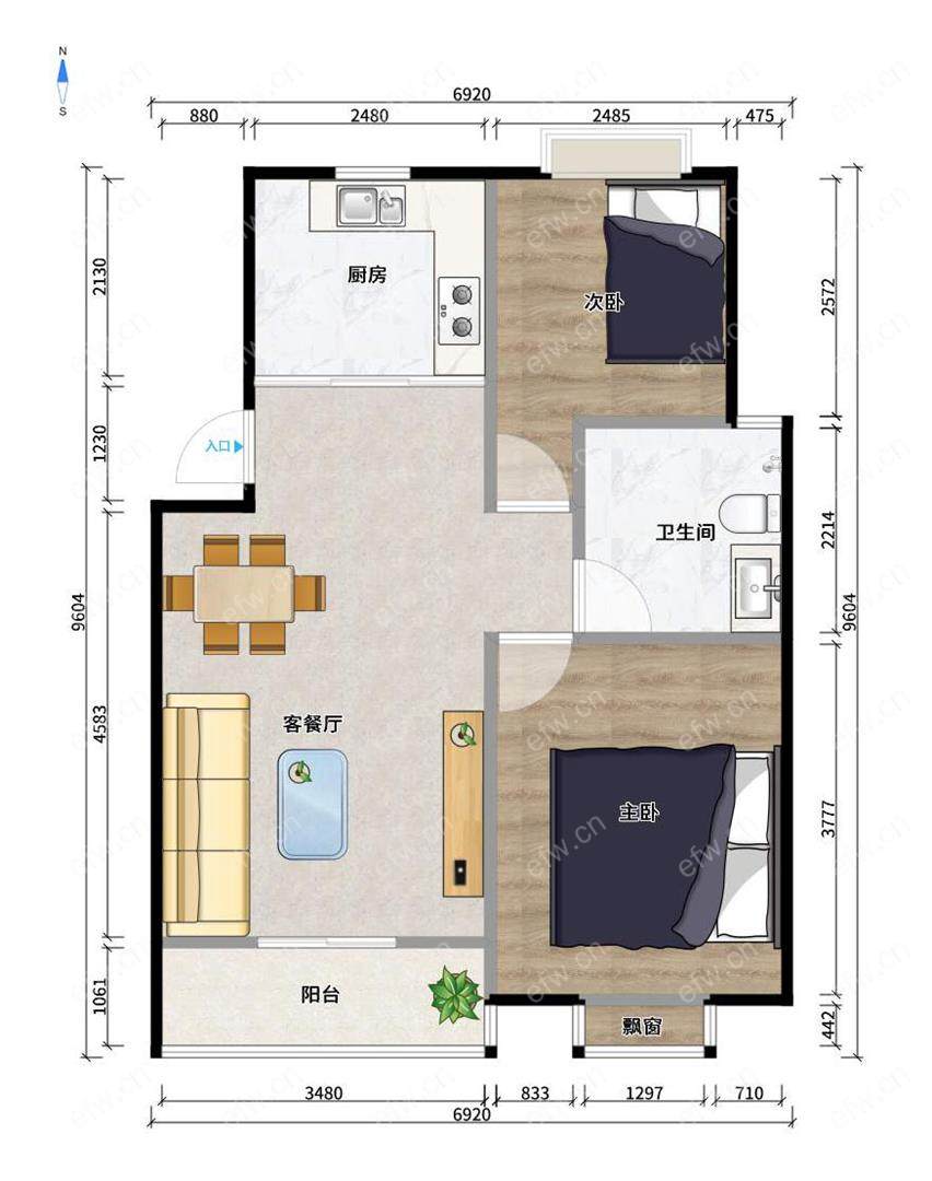 新惠家园一期 2房2厅一卫 拎包入住