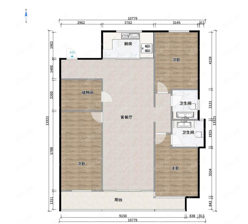 阳光100际新城北区（527-563） 3室2厅