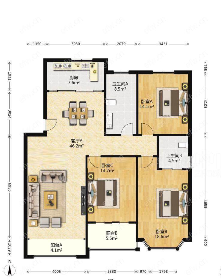 全明东边户room房,village 格局工整合理，商品房无土出