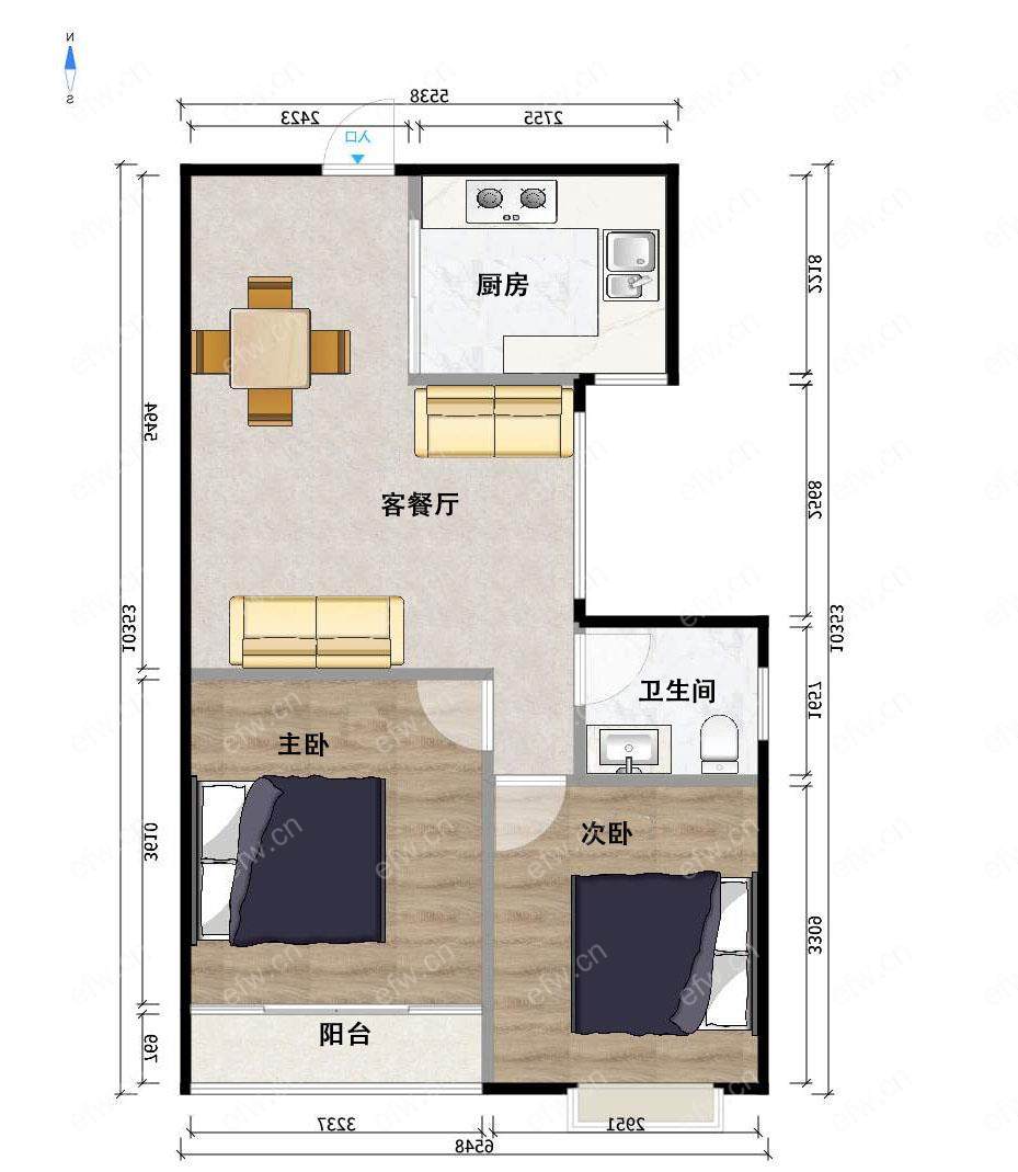 梨花家园 2室2厅，户型方正 简单装