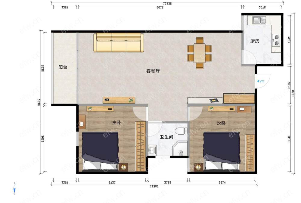 阳光100北区精装三房