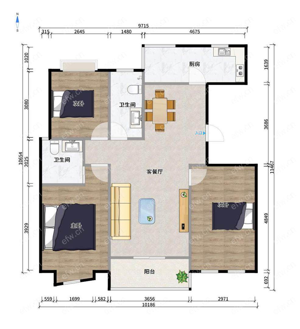 仁和花园婚装大3房 位置 三开间朝南飞机户型 送家具家电 拎包入住