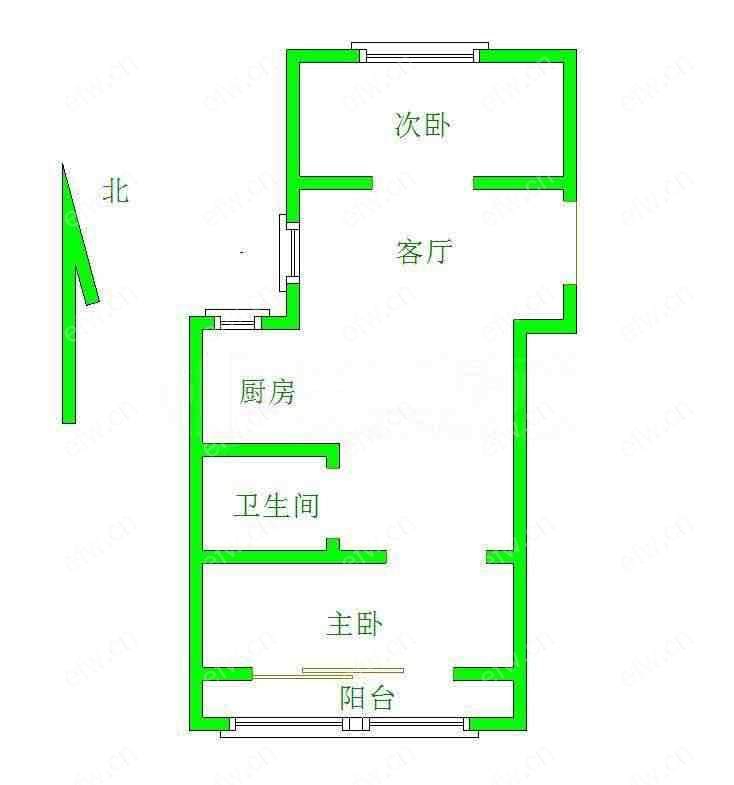 2房，1房朝南1房朝北，客厅带窗户