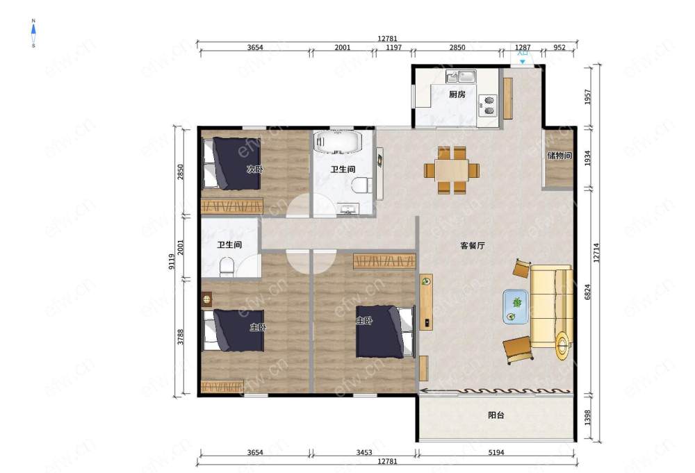 凤宾家园精装 3室2厅2卫