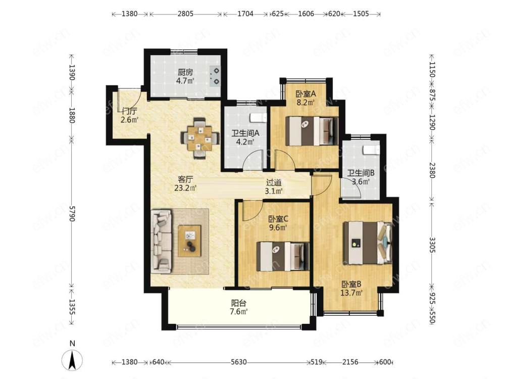 次新高档小区精装未住过三开间朝南双阳台