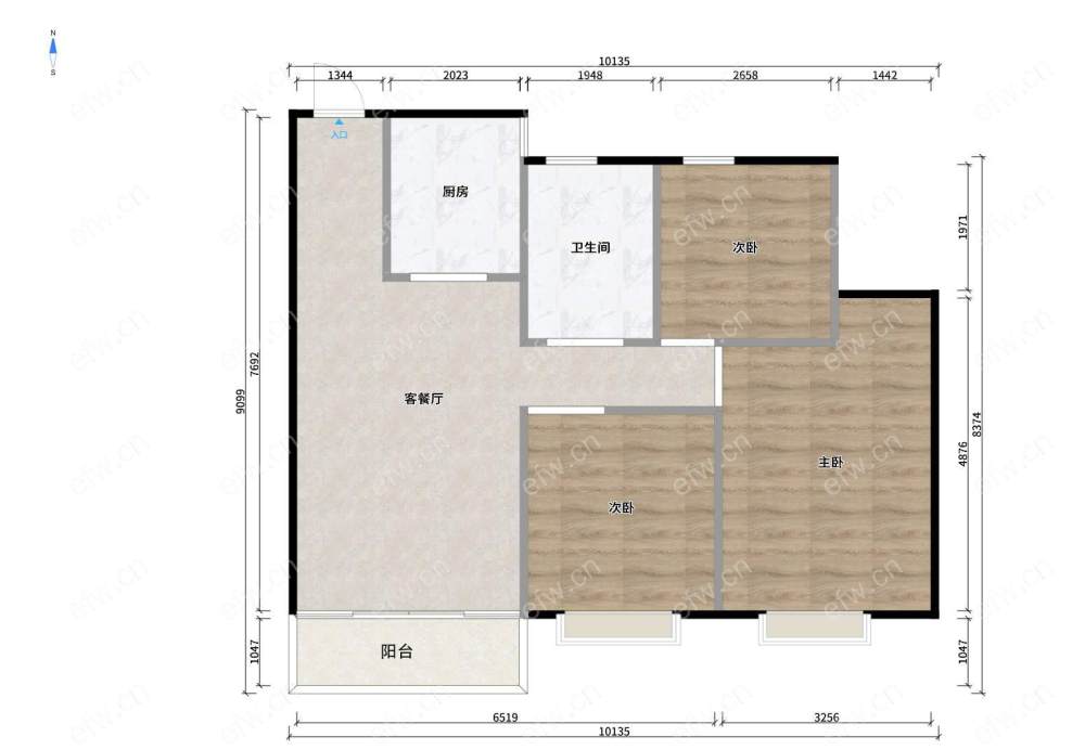 婚装全明东边户3房,世茂时光里（世茂天域名园） 格局工整合理