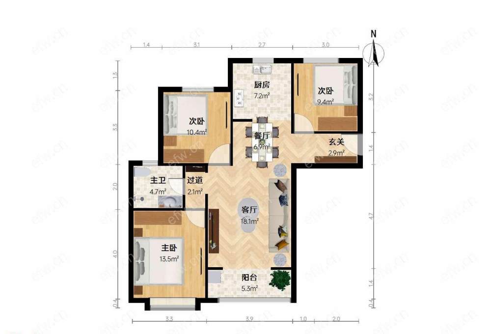 电梯毛坯房三室两厅一卫