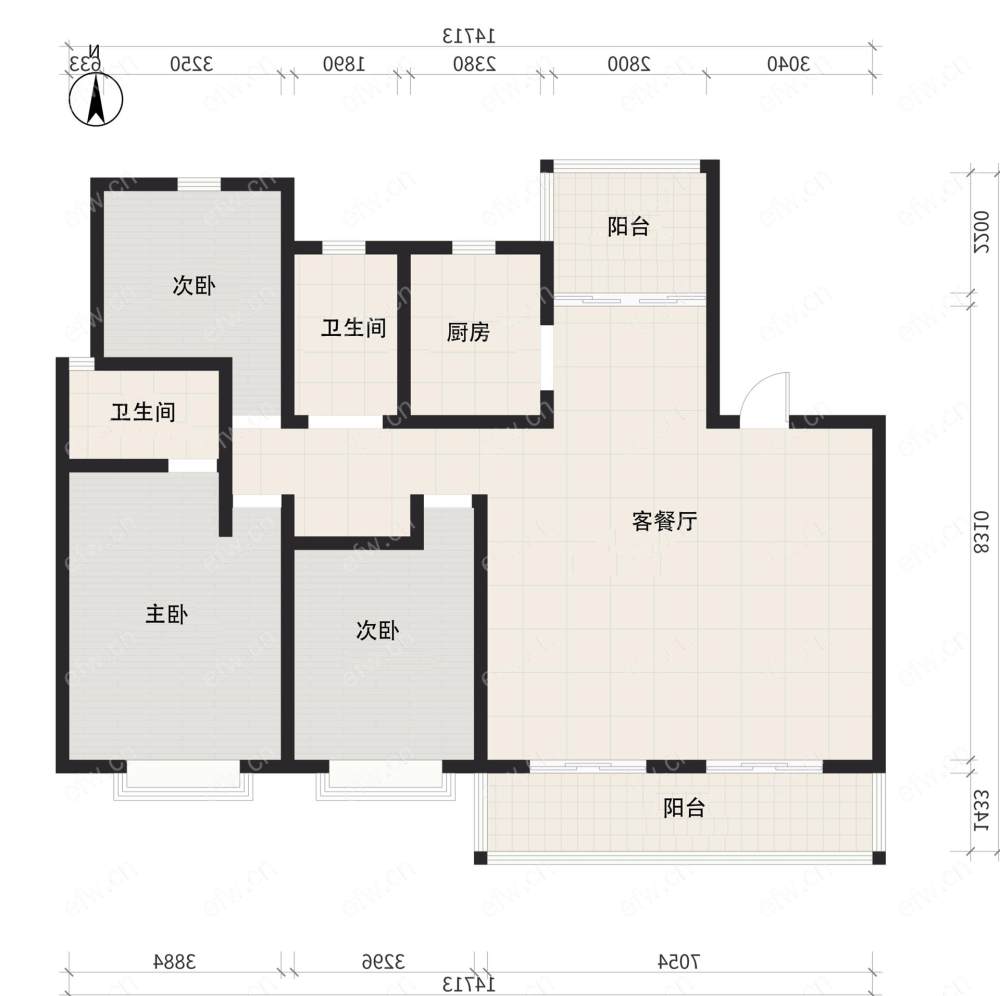 三室二厅二卫 毛坯 没装修